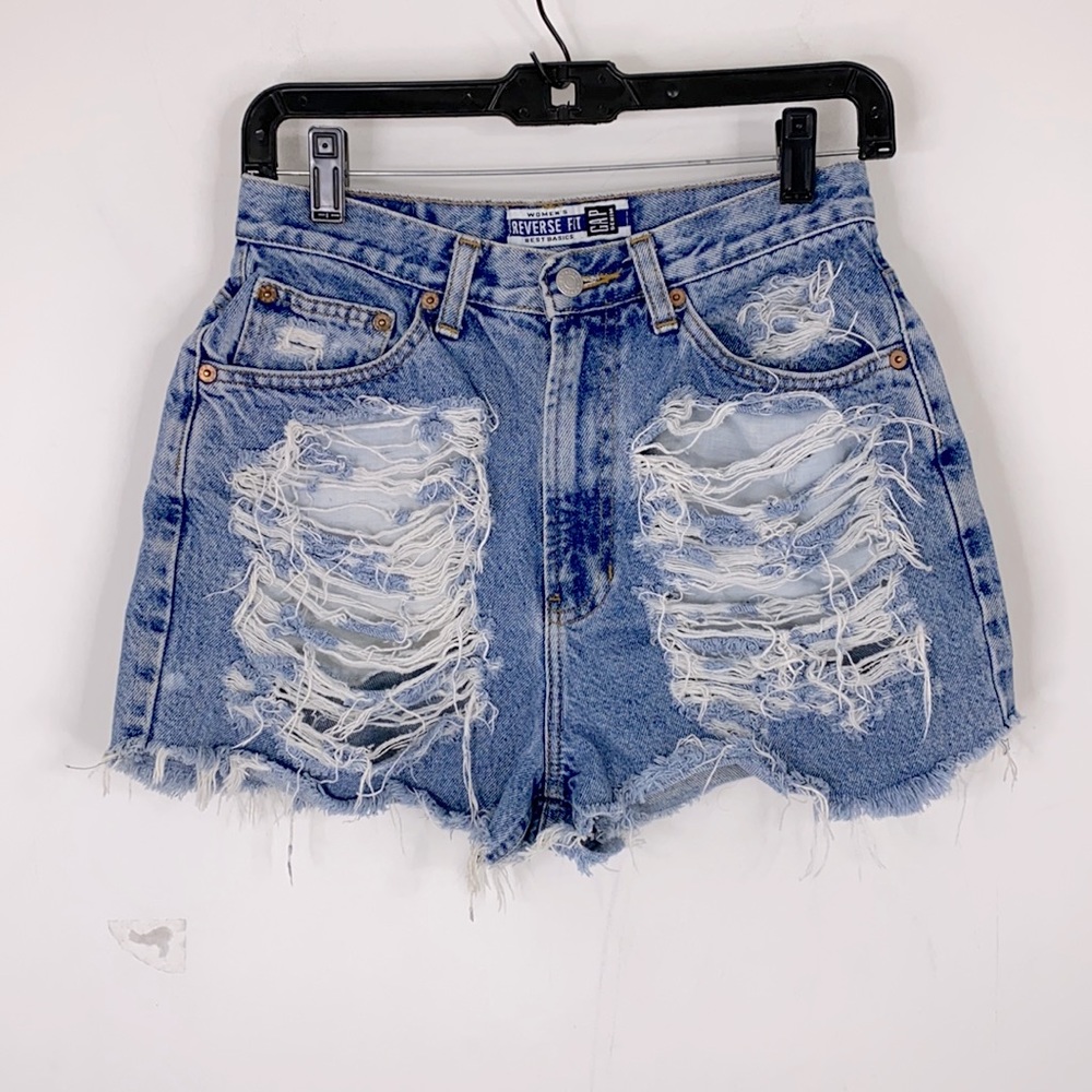 GAP 90s Vtg Denim.High Rise Destroy Jean Shorts